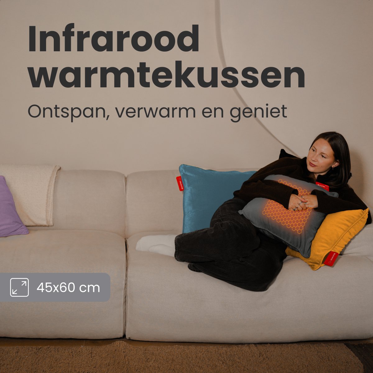 Auronic Warmtekussen - Velvet - 45x60 - Draadloos - Oplaadbaar - Elektrisch kussen - Infrarood - Grijs