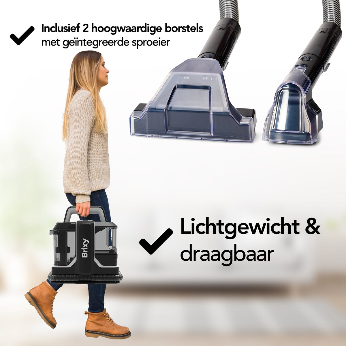 Brixy Professionele Vlekkenreiniger - 450W - 11.000kPa - 40 x 40 x 30 cm - Zwart