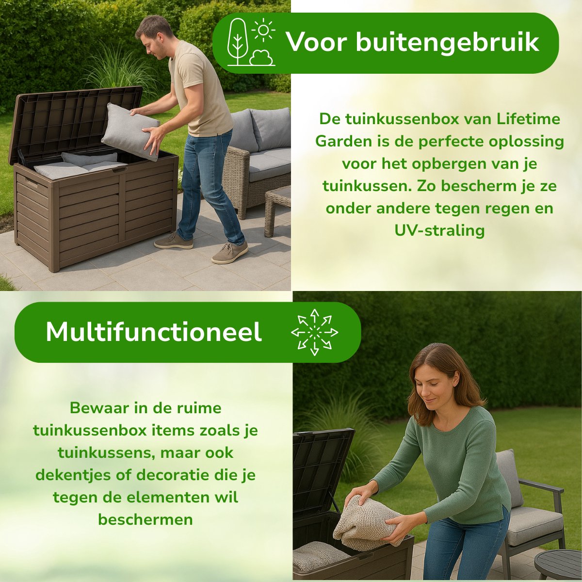 Lifetime Garden Tuinkussenbox - 420L - voor Buiten - 117,3 x 65,3 x 54,8 cm - Taupe