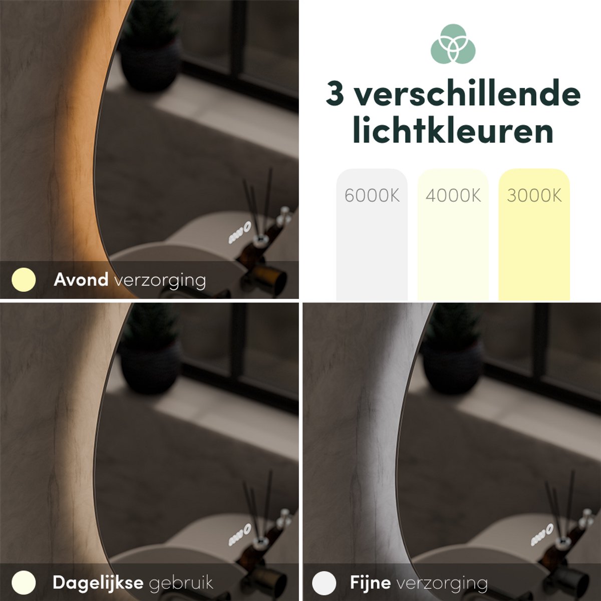 Beloura Badkamerspiegel met Verlichting - Ronde Badkamer Spiegel - Verwarming - Klok - LED - 50 cm