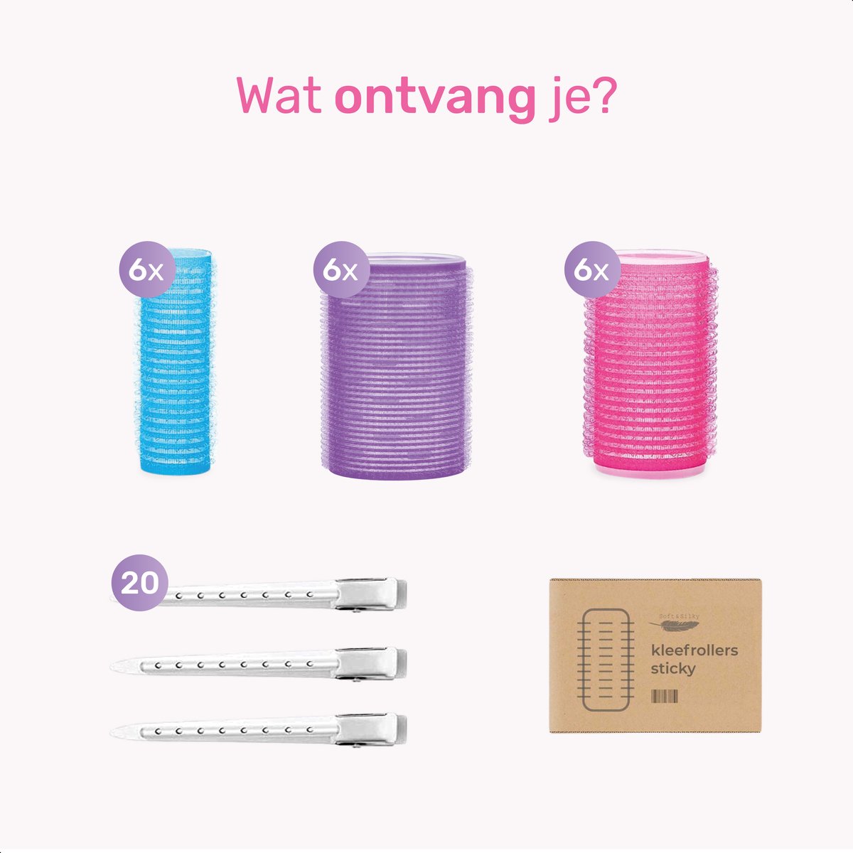 Krulspelden Set Zonder Hitte – 18 Rollers + 20 Klemmen – Heatless Curls – 3 Maten – Blauw/Roze