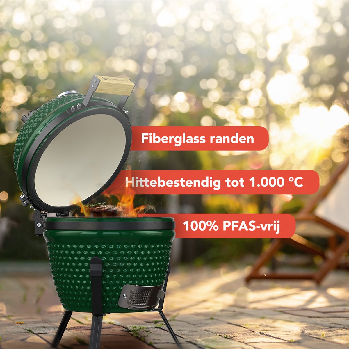 KitchenBrothers Kamado BBQ - 27 cm - Keramische Houtskool barbecue - tot 1000°C