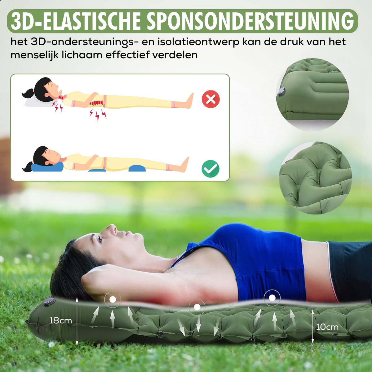 Travelhawk Luchtbed - Campingbedje - Ingebouwde Pomp - 1 persoons - Slaapmatje 1 Persoons - Kliksysteem - Groen