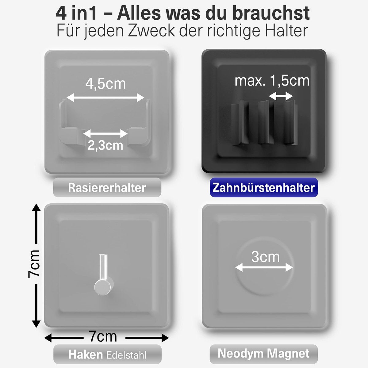 LOBUX® - zelfklevende tandenborstelhouder, super stevig [soft-touch silicone] - opzetborstel voor elektrische tandenborstels - voor badkamer, spiegel, douche, muur (zwart)