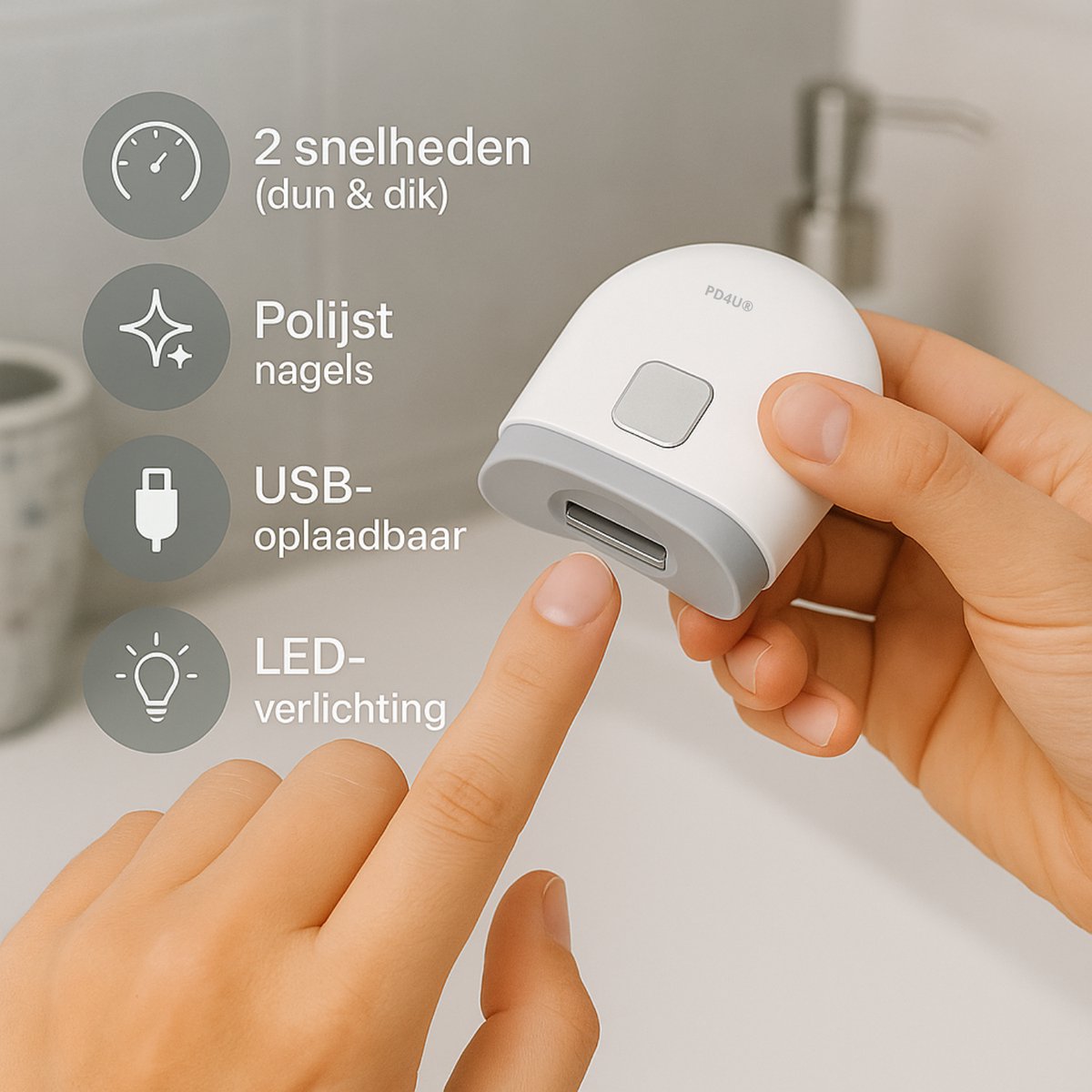 PD4U – Elektrische Nagelknipper – Professionele Manicure & Pedicure – Voor Volwassenen en Kinderen – Geschikt voor Dikke en Dunne Nagels – Inclusief Nagelvijl – Wit
