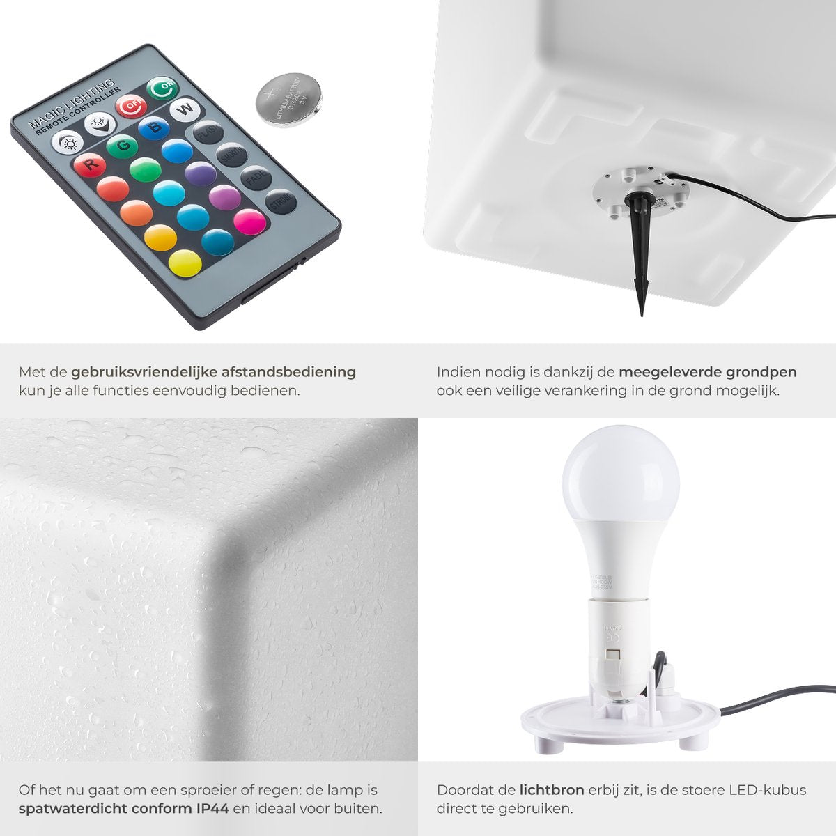 tectake® luminous cube – led lichtkubus 43x43x43 cm – 16 rgb kleuren, 5 lichtmodi – tuindecoratie en sfeerverlichting