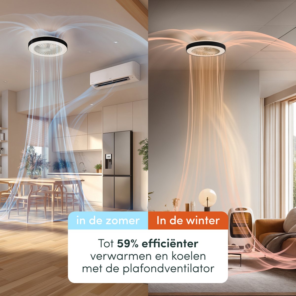 Nolt Plafondventilator met Verlichting - Plafondlamp Ventilator - Plafonniere - LED RGBW - Tuya Wifi Smart - Afstandsbediening - ⌀ 50cm - Zwart