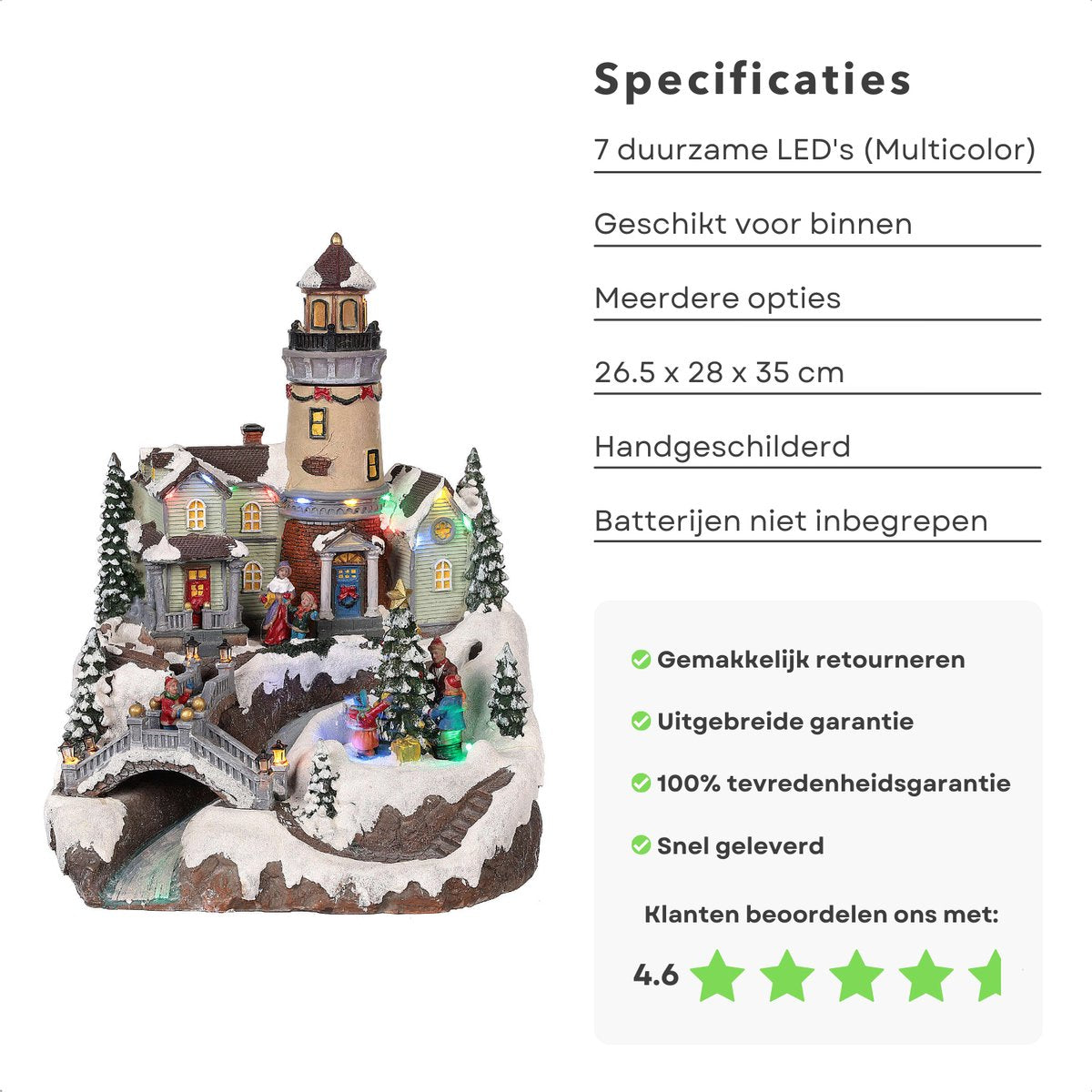 Cheqo kerstdorp met draaiende kerstboom - LED licht - 26x28x35 cm