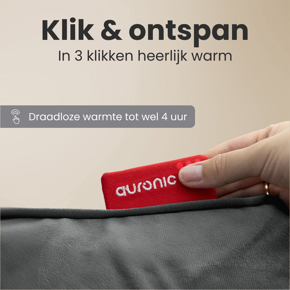 Auronic Warmtekussen - Velvet - 45x60 - Draadloos - Oplaadbaar - Elektrisch kussen - Infrarood - Grijs