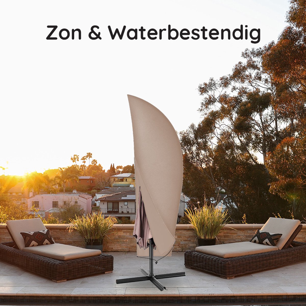 Volcan Parasolhoes voor Zweefparasol - Zonder Stok - Waterdicht - Oxford 420D - Met Rits en Trekkoord - Tot 400cm - Taupe