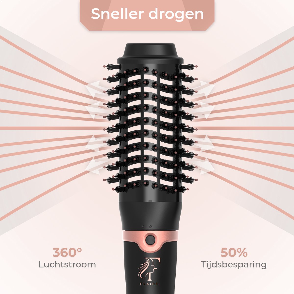 Flaire ROSÉ Föhnborstel met 3 Opzetstukken - Keramische Krulborstel - Ionisch - 1200W - Zwart