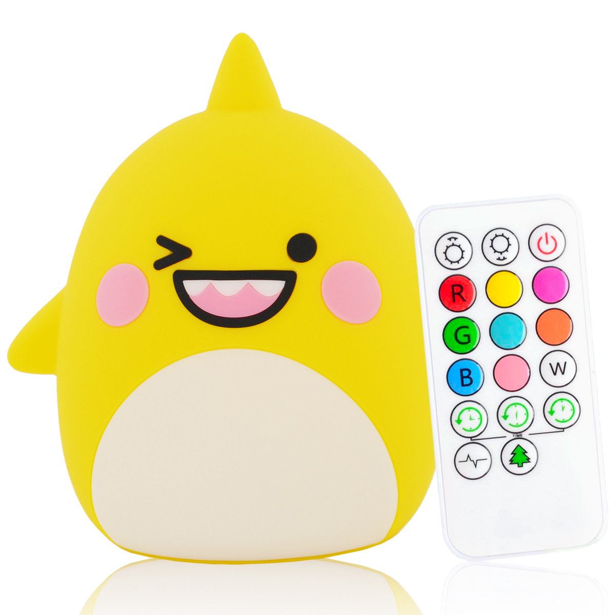 Sleepy Friends Kinder Nachtlampje Haai - 8 Kleuren - Dimbaar - Touch & Afstandsbediening - USB Oplaadbaar - 95x97x100 mm - Zachte Siliconen