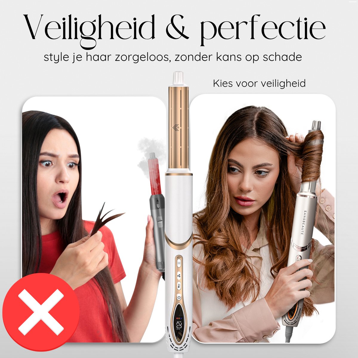 Sansbeauté® 7-in-1 Airstyler - Multistyler - Föhnborstel - Krultang - Stijlborstel - Haarstyler - Warmteborstel - Gold