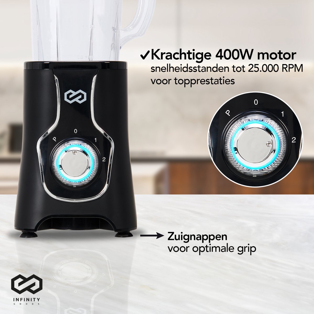 Infinity Goods Blender - 3 in 1 - 14 Delige Set - 400W - Zwart