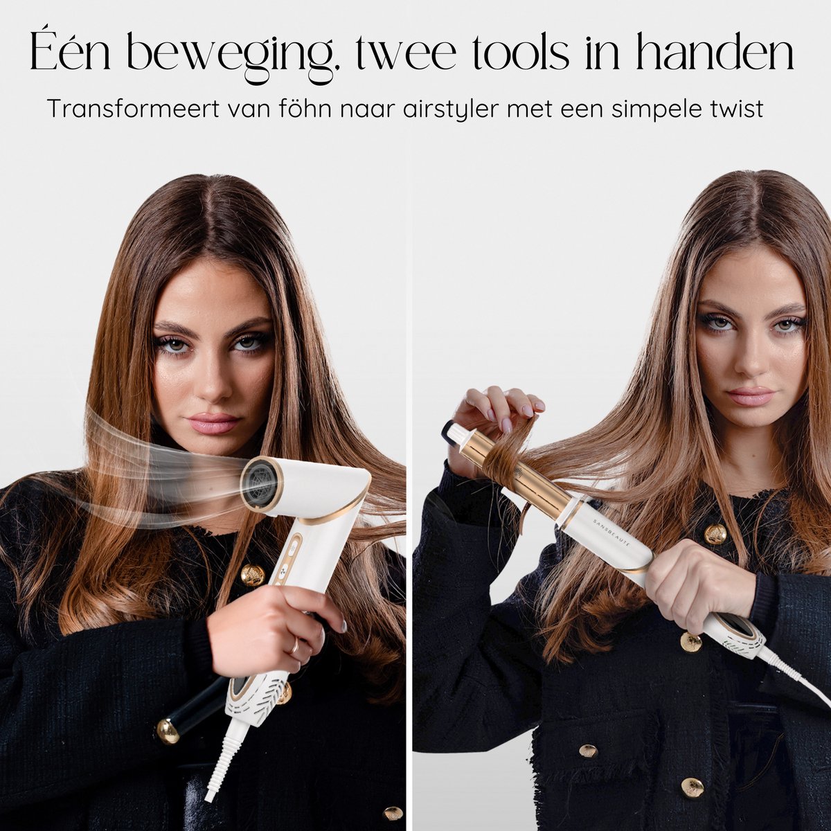 Sansbeauté® 7-in-1 Airstyler - Multistyler - Föhnborstel - Krultang - Stijlborstel - Haarstyler - Warmteborstel - Gold