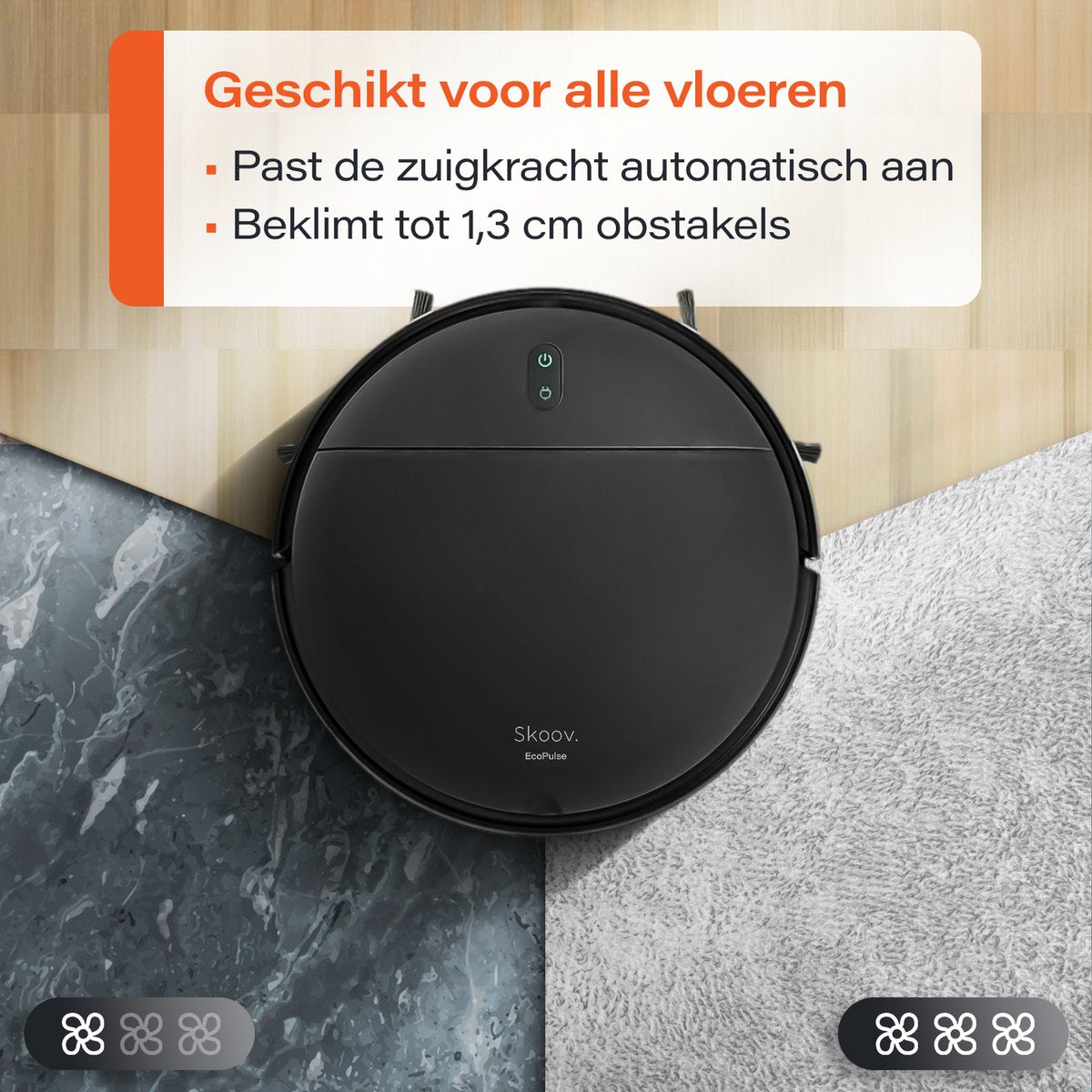 Skoov Robotstofzuiger – Met Dweilfunctie, App-bediening & 2000 PA Zuigkracht – 30 x 30 x 9,7 cm – Zwart