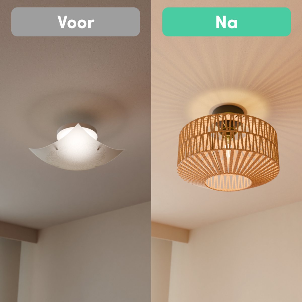 Nolt Plafondlamp - Plafonniere - E27 Lamp - Landelijk - ⌀ 30cm - Jute - Bruin