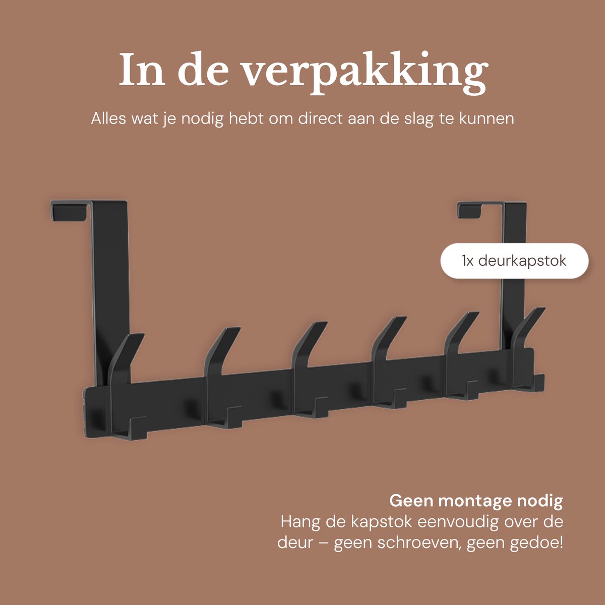 O’DADDY® Deurkapstok - 6 Haken - Deurhaak - Deurhanger - Deur kapstok hangend - Ophanghaak - Bevestiging met 3M Tape - Industrieel Design - Zwart