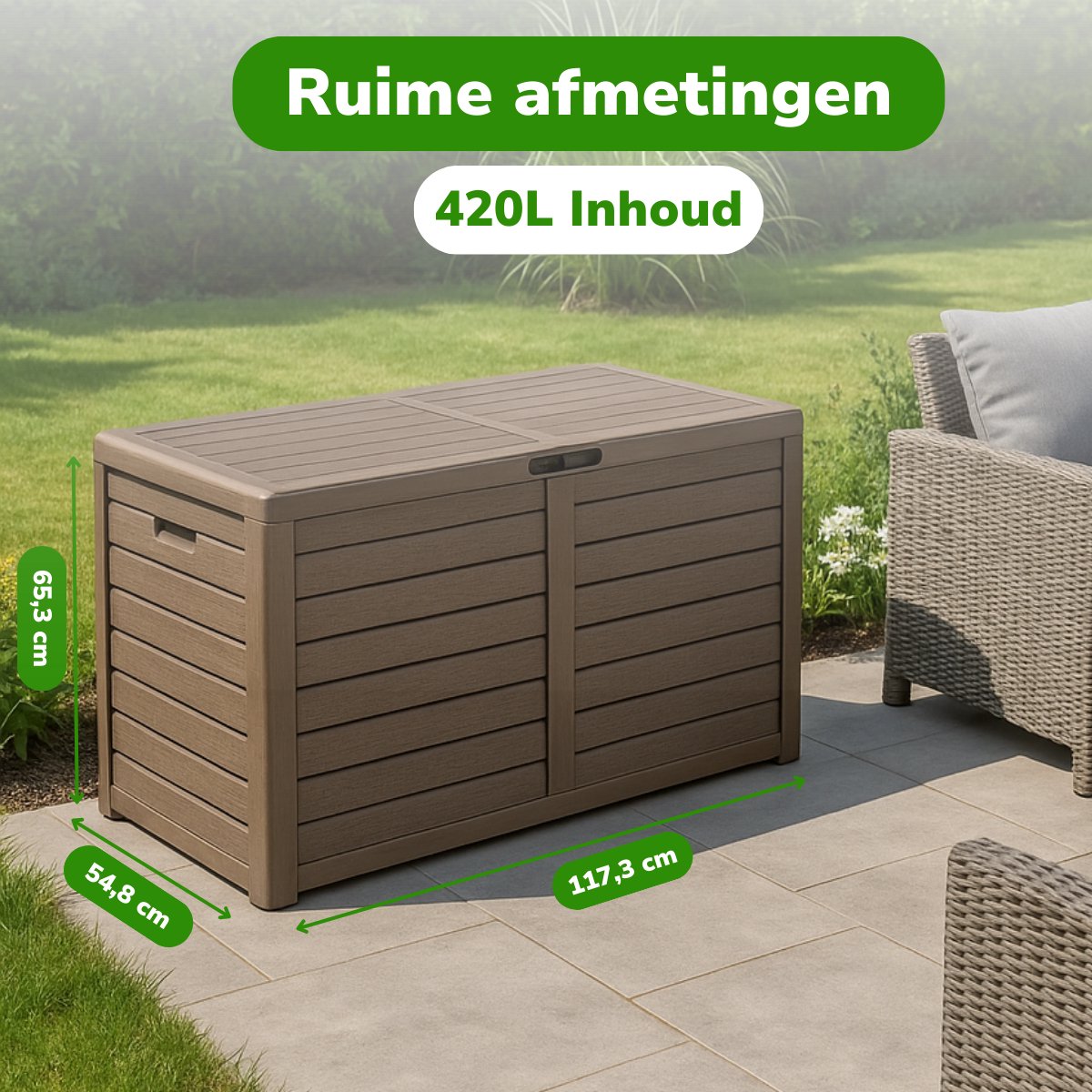 Lifetime Garden Tuinkussenbox - 420L - voor Buiten - 117,3 x 65,3 x 54,8 cm - Taupe