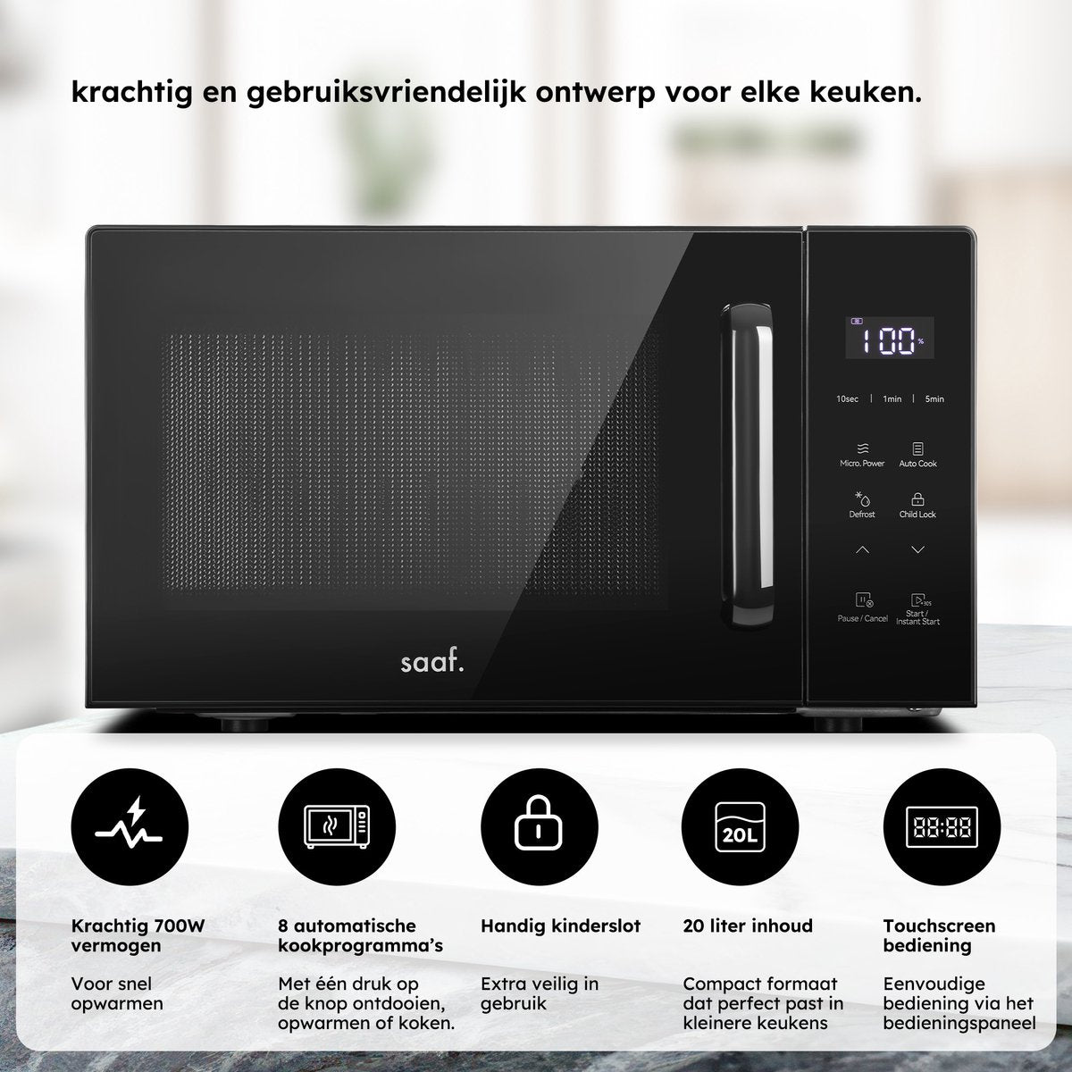 Saaf Magnetron - 20L -Touchscreen - 700W - Zwart - 462×332×264 mm