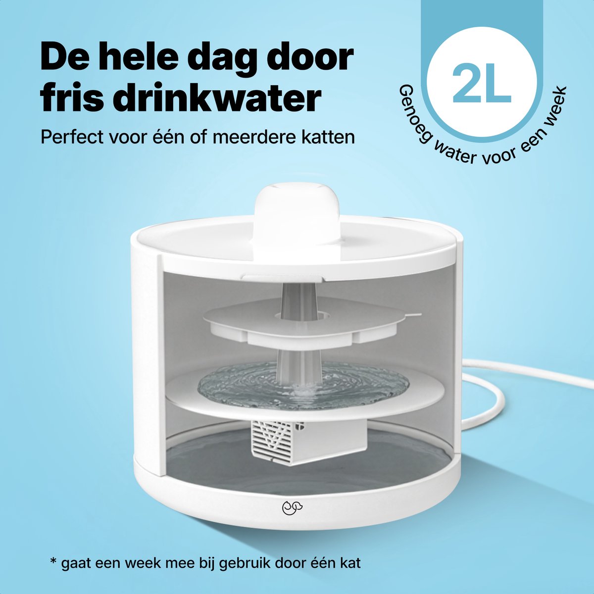 Jake & Jacky Keramische Drinkfontein Kat en Hond - 2L - 19x19x13,6 cm - Gebroken Wit