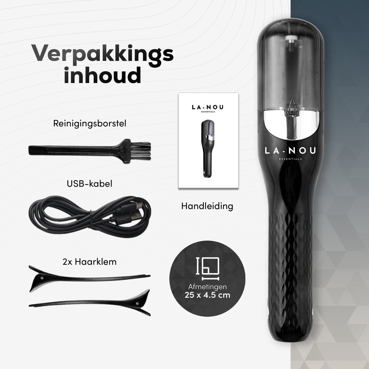 La Nou® Split Remover 4 - Split Ender Zwart - Draadloos - Voor Gespleten Haarpunten - Inclusief Haarklemmen, Borsteltje en Opbergdoosje