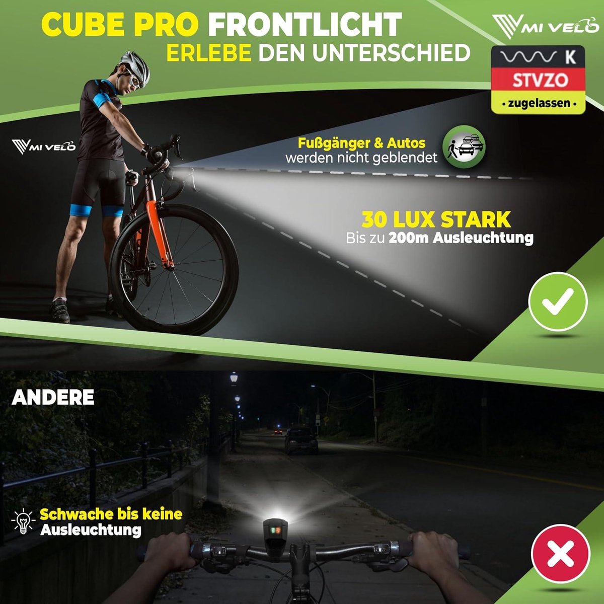 MIVELO Fietslampenset met remindicator - IPX5 waterdicht - Fietslamp voor & achter oplaadbaar via USB - Zwart