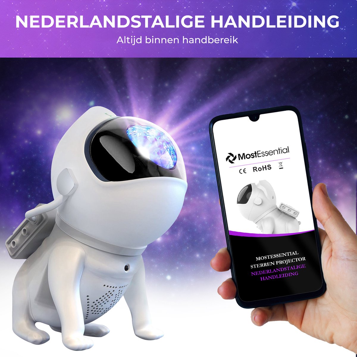MostEssential Premium Sterren Projector - Space Dog Edition - 3000 lm - Incl. App
