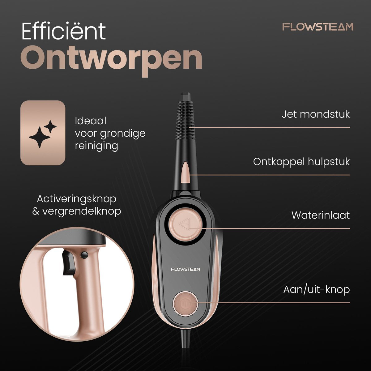 FLOWSTEAM® 9-in-1 Handstoomreiniger - Krachtige Stoomreiniger en Vlekkenreiniger - 4 Bar en 110°C Stoom - Voor Badkamer, Keuken, Bank en Meubels**