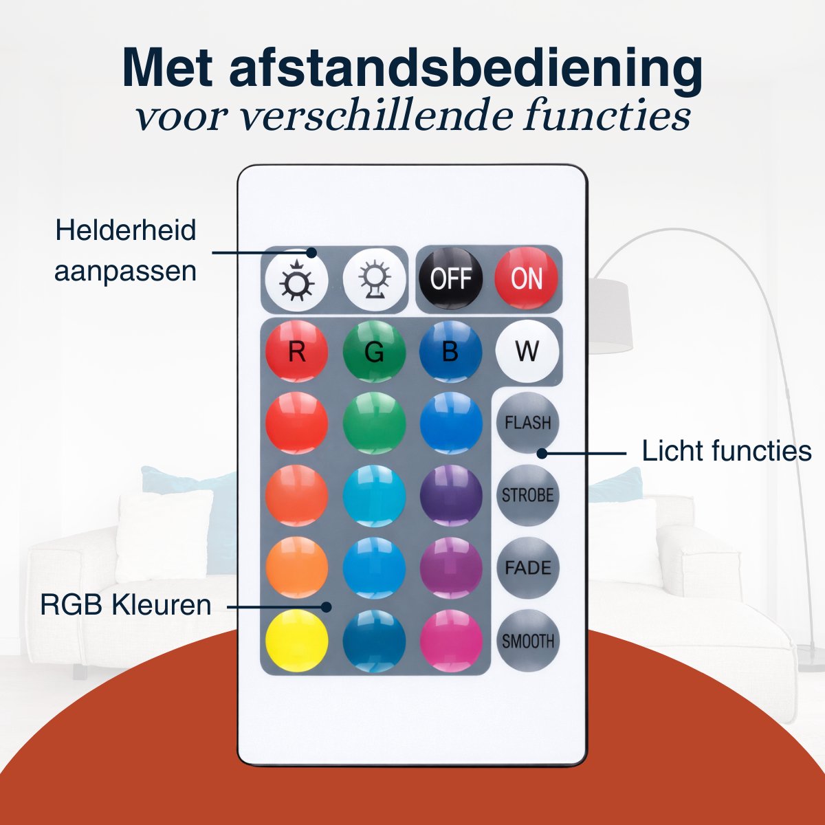Grundig LED Vloerlamp 120 cm – RGB Staande Lamp met Afstandsbediening – USB Aangedreven – Sfeerlamp voor Woonkamer, Slaapkamer en Gaming – 4 Lichtmodi, 60 LED’s