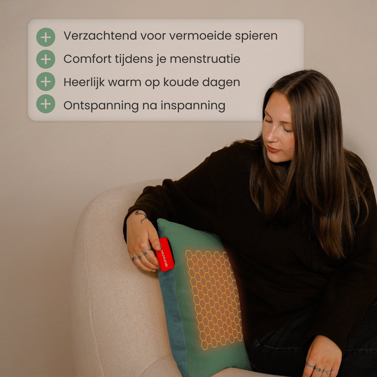 Auronic Warmtekussen - Classic - 45x45 - Draadloos - Oplaadbaar - Elektrisch kussen - Infrarood - Pastelgroen