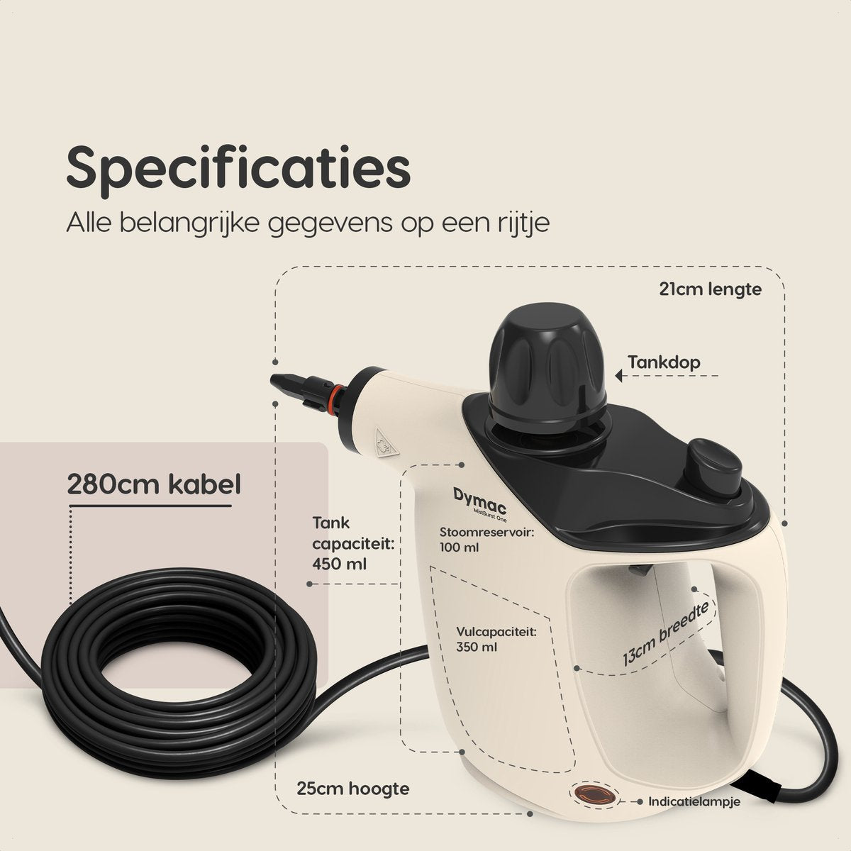 Dymac MistBurst One - Handstoomreiniger - Diverse opzetstukken - 450ML