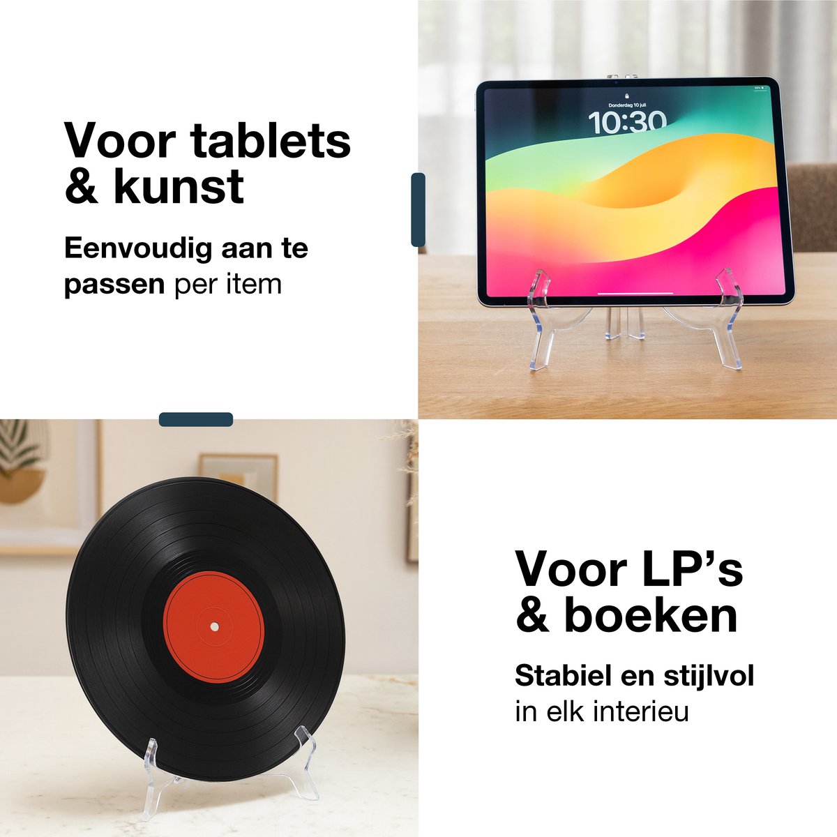 LUFT Bordenstandaard Transparant 25x16 cm – Elegante Houder voor Borden, Boeken en Tablets