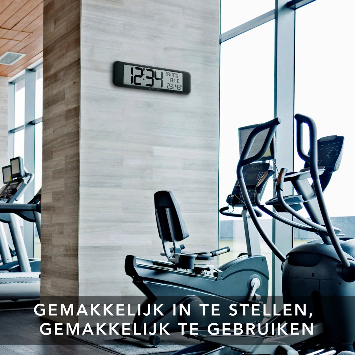 Marathon Vancouver Radiogestuurde Kalenderklok – Zwart – 36,8 x 23,5 cm – Ultrawide Display met Grote Cijfers