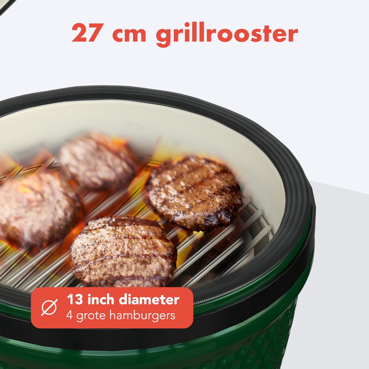 KitchenBrothers Kamado BBQ - 27 cm - Keramische Houtskool barbecue - tot 1000°C