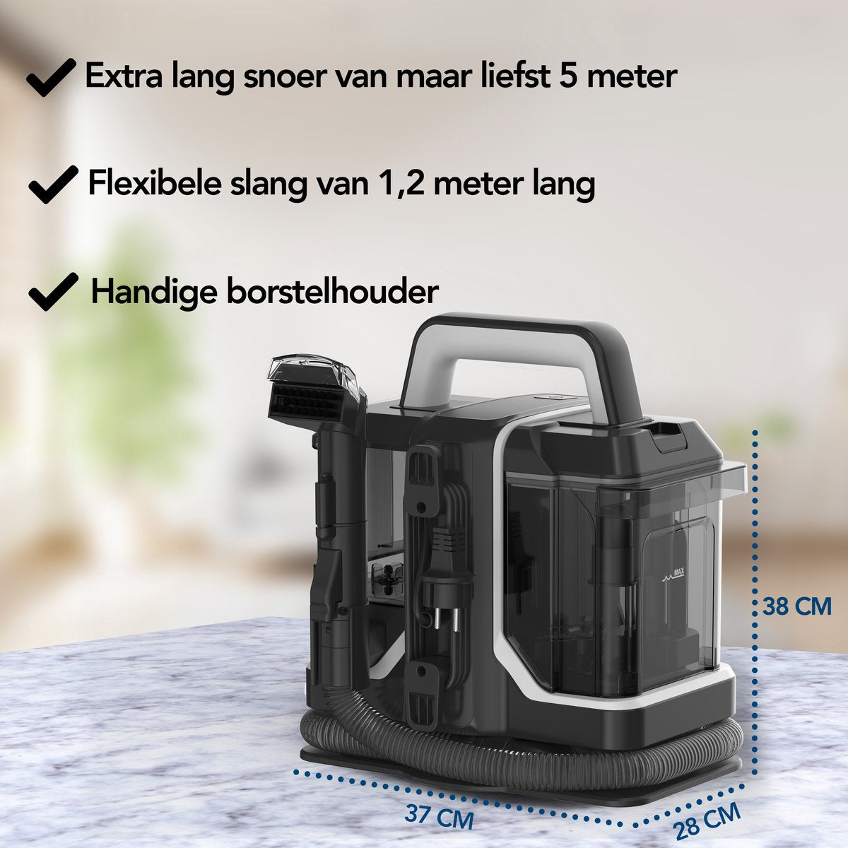 Brixy Professionele Vlekkenreiniger - 450W - 11.000kPa - 40 x 40 x 30 cm - Zwart
