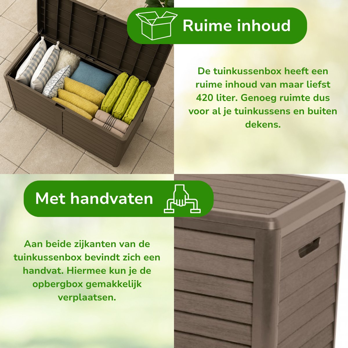 Lifetime Garden Tuinkussenbox - 420L - voor Buiten - 117,3 x 65,3 x 54,8 cm - Taupe