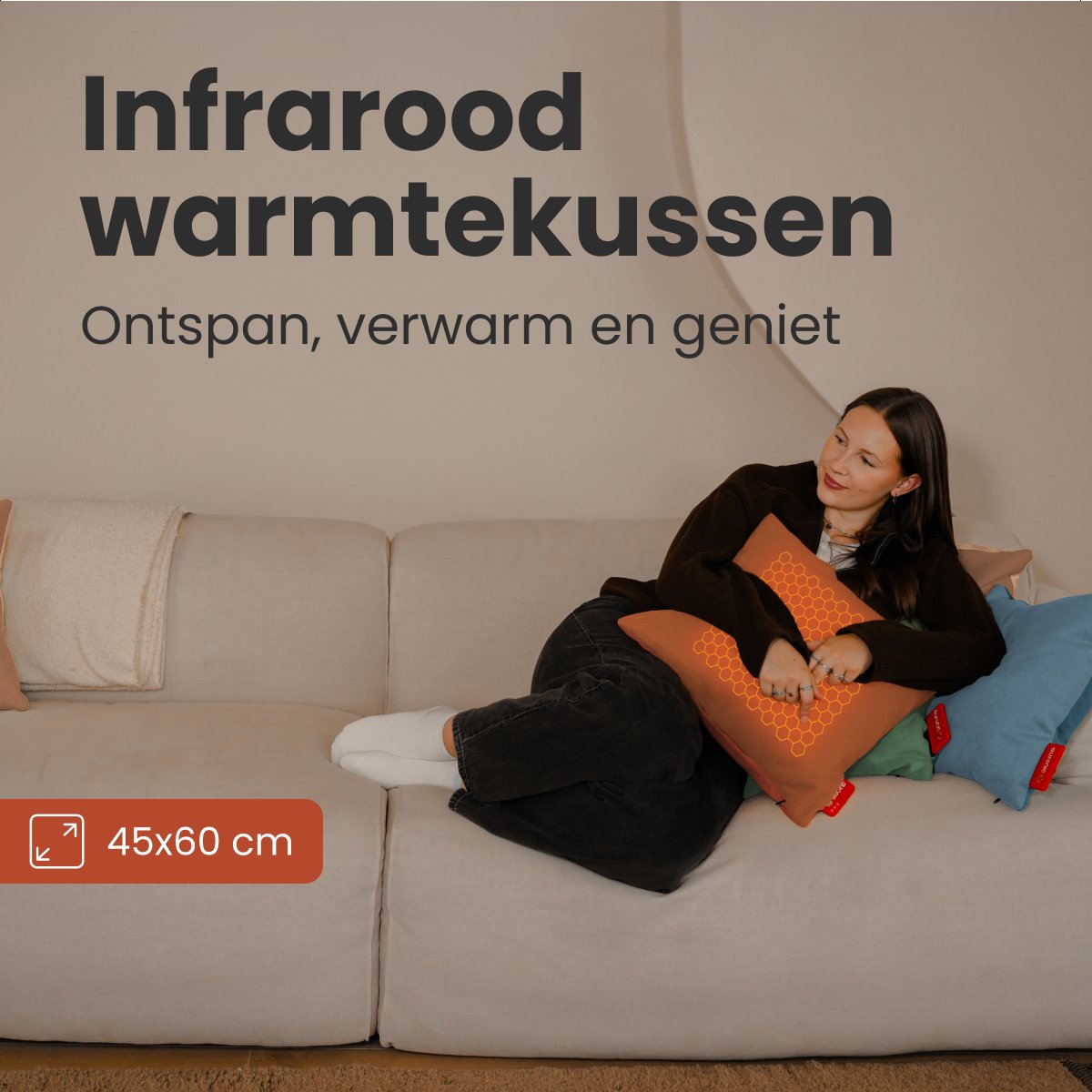 Auronic Classic Warmtekussen – 45x60 cm – Draadloos & Oplaadbaar – Infrarood Warmte – 3 Standen – Oranje