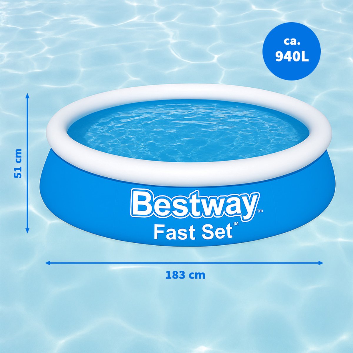 Bestway Kinderzwembad - Ø 183 cm - Model 57392 - Opblaasbare Rand