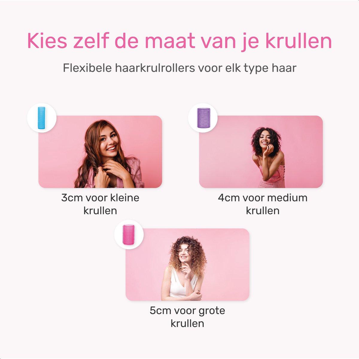 Krulspelden Set Zonder Hitte – 18 Rollers + 20 Klemmen – Heatless Curls – 3 Maten – Blauw/Roze