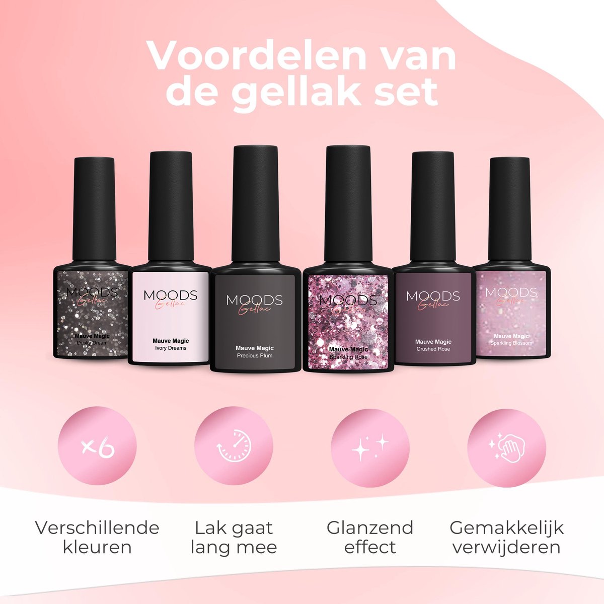 Moods Gellac 6-delige Set – Gellak Starterspakket – Gel Nagellak 8ML – Mauve Magic – Chique Neutrale Kleuren – 6 x 8ML