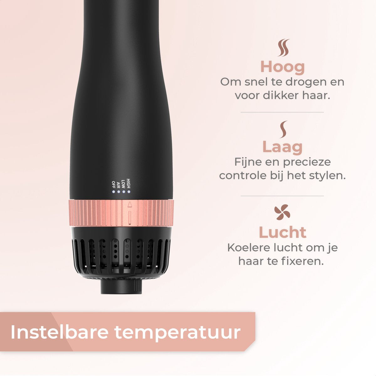 Flaire ROSÉ Föhnborstel met 3 Opzetstukken - Keramische Krulborstel - Ionisch - 1200W - Zwart