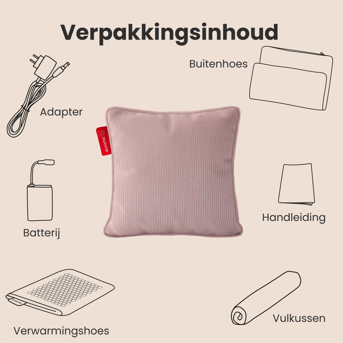 Auronic Warmtekussen - Knitted - 45x45 cm - Draadloos - Oplaadbaar - Elektrisch - Infrarood - Poederroze