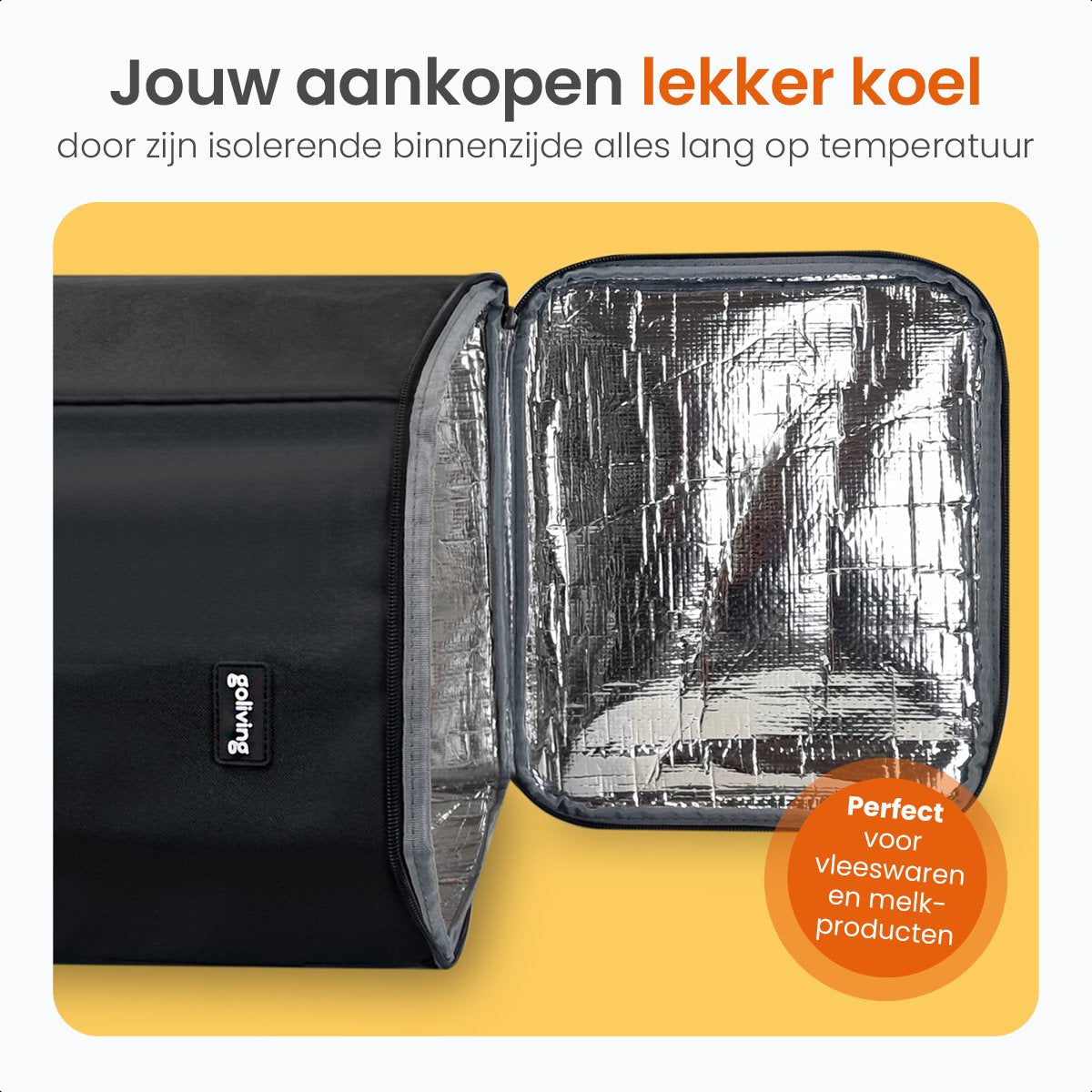 Goliving Boodschappentrolley - Boodschappenwagen met Zijvakken en Koelvak - Opvouwbaar - Weerbestendig - Roestvrij Aluminium - Boodschappenkar met Wielen - 50L - Zwart