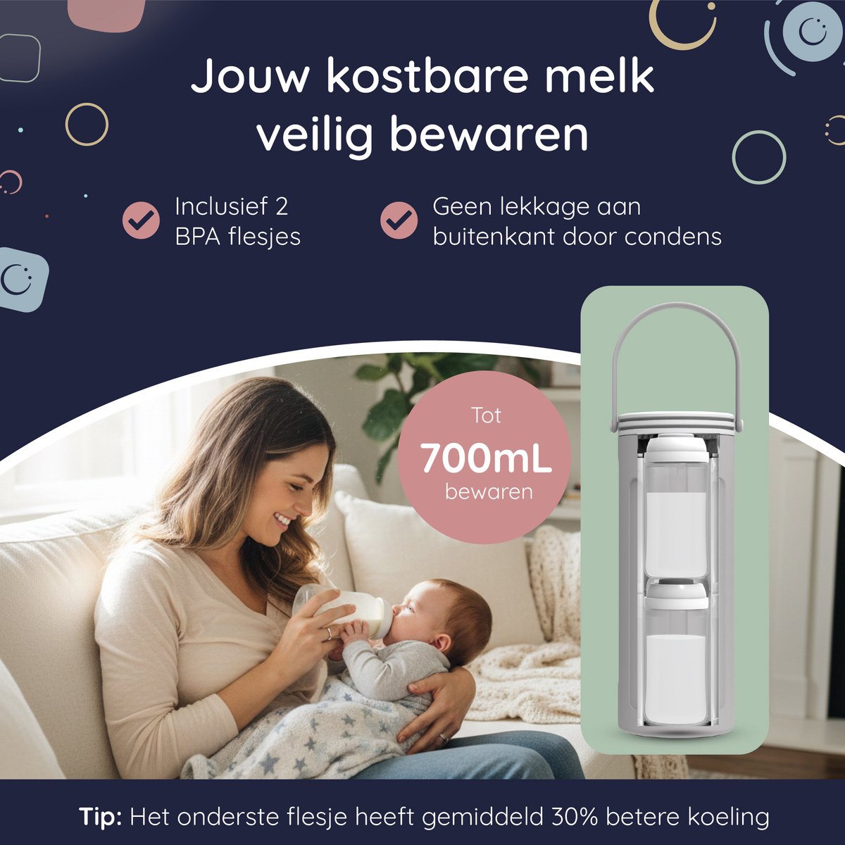 Numsy MilkPod Cooling Tubes - Baby - Incl.2x350ml - Lichtgrijs