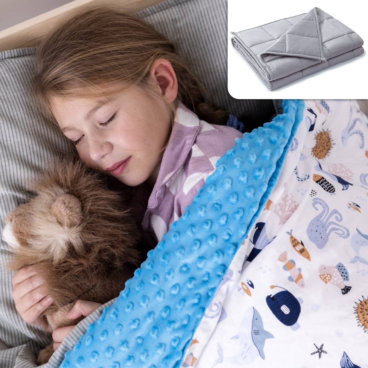 Nevali Verzwaringsdeken Kind Hoes - Duvet Cover Kids 100x150 cm - 4 Seizoenen - Blauw