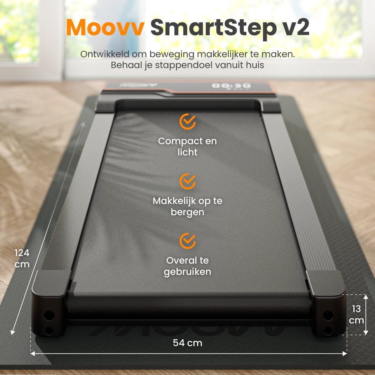 Moovv SmartStep Pro v2 Incline - Loopband met Hellingfunctie 1-12km/u - Inklapbaar - 124 x 54 x 13 cm - Zwart