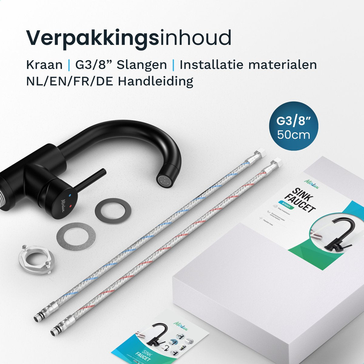 Mirlux Wastafelkraan Zwart 24,5 × 17 × 5 cm – Mengkraan Badkamer voor Koud en Warm Water