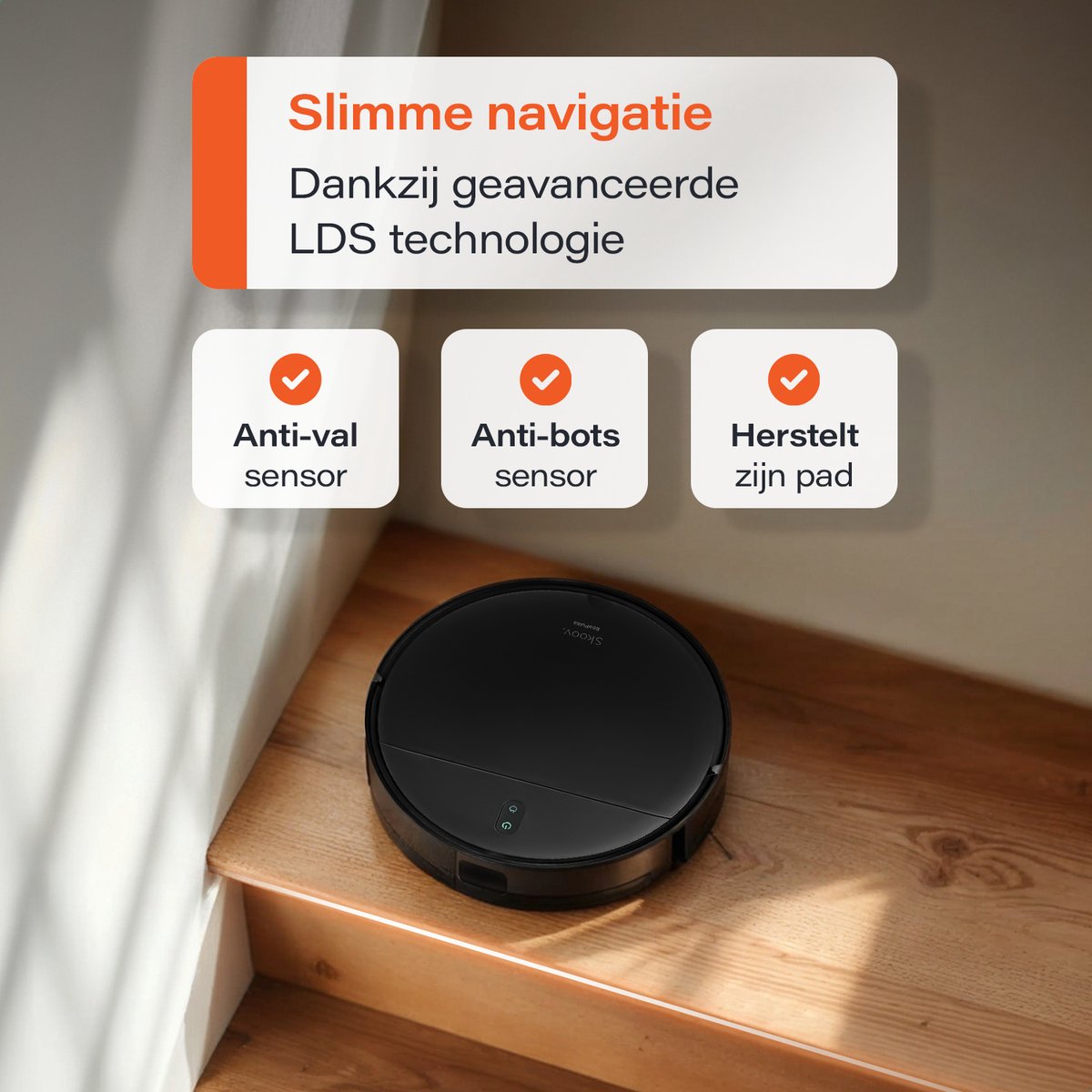 Skoov Robotstofzuiger – Met Dweilfunctie, App-bediening & 2000 PA Zuigkracht – 30 x 30 x 9,7 cm – Zwart