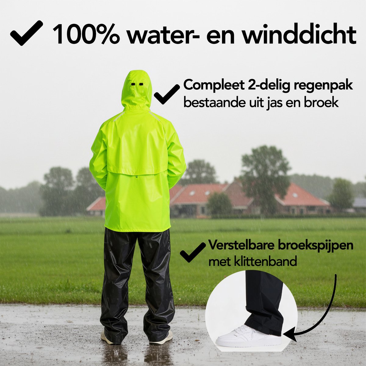 Infinity Goods Regenpak Nikki - Waterdicht & Ademend - Reflecterend - 2-delig Regenpak - Unisex - Fluo Geel - Maat XL